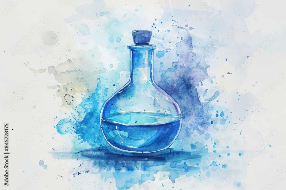 A photograph of a blue glass bottle filled with an unknown liquid A photograph of a blue glass bottle filled with an unknown liquid