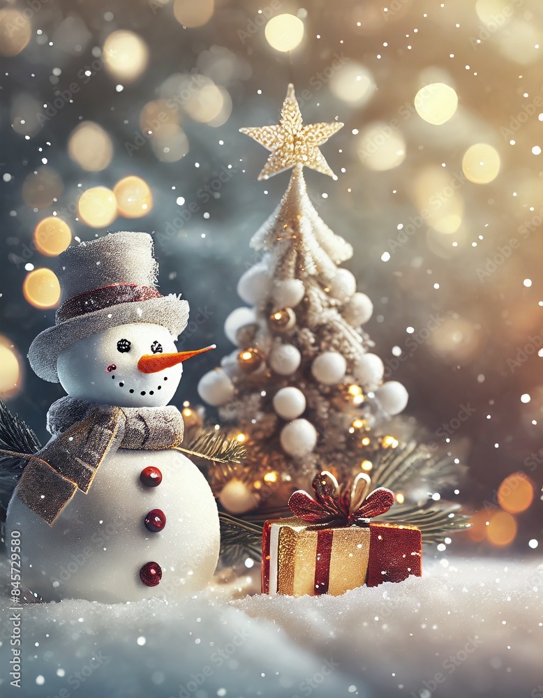 Obraz premium snowman on the snow background