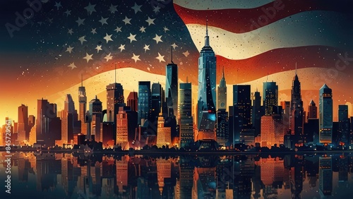 American Independence Day celebration backdrop with a dramatic and beautiful urban setting
