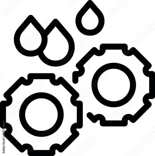 Two gears with water droplets falling on them representing industrial lubrication and maintenance
