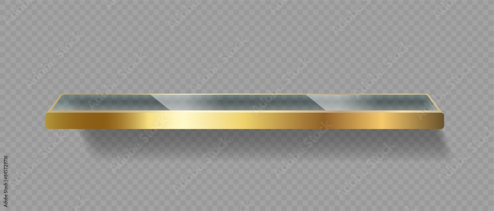 Elegant Floating Glass Shelf With Golden Frame Isolated On Transparent ...