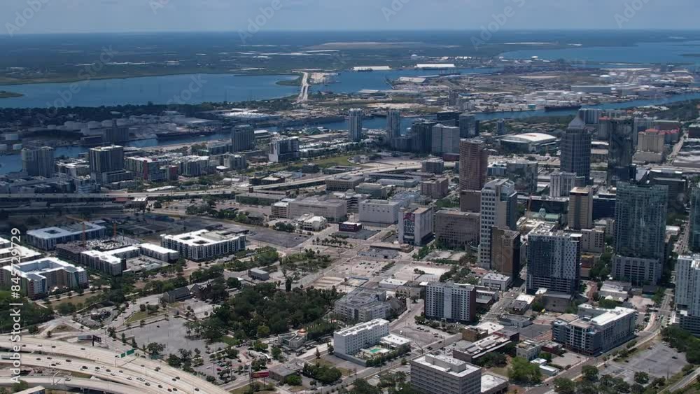 Beautiful cinematic aerial view of the Tampa bay City, it's Skyscrapers and Ybor city Beautiful cinematic aerial view of the Tampa bay City, it's Skyscrapers and Ybor city