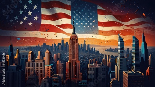 American Independence Day celebration backdrop with a dramatic and beautiful urban setting