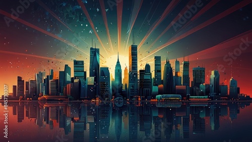 American Independence Day celebration backdrop with a dramatic and beautiful urban setting