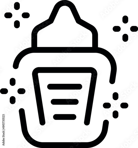 Simple, bold line icon of a nasal spray bottle, surrounded by sparkles, emphasizing cleanliness and hygiene
