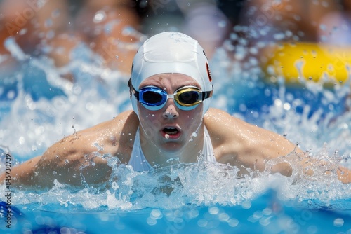 Determined pentathlete close up swimming displaying endurance at summer olympic games