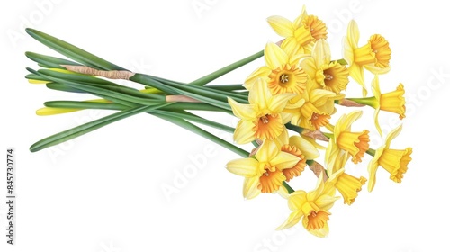 A bouquet of bright yellow daffodils against a clean white background