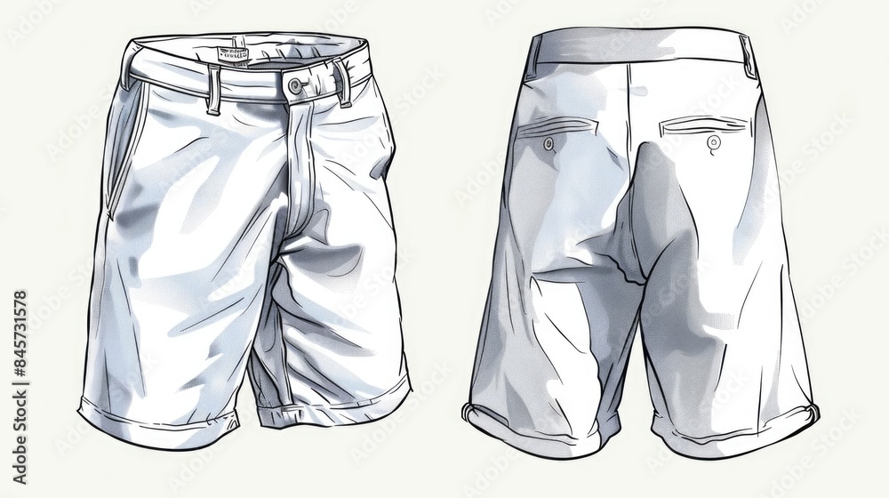 A pair of white shorts, suitable for various activities like fitness, sports, or casual wear A pair of white shorts, suitable for various activities like fitness, sports, or casual wear