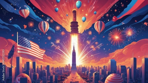 Abstract background colorfully celebrates American Independence Day.