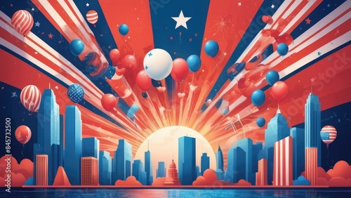 Abstract background colorfully celebrates American Independence Day.
