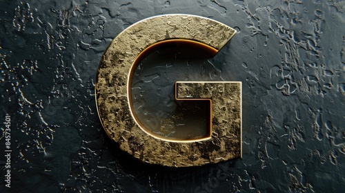 A close-up view of a letter 'G' on a metal surface, suitable for use in various graphic design and typography contexts