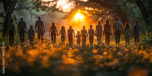 an image of happy multigenerational people having fun during sunset in a public park concept of community and support