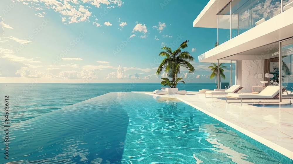 Fototapeta premium A large swimming pool located next to a beach, ideal for summer fun and relaxation