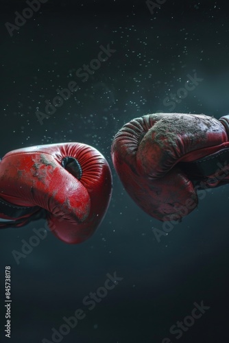 A pair of red boxing gloves suspended in mid-air