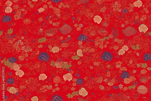 Japanese cherry blossom pattern on red background