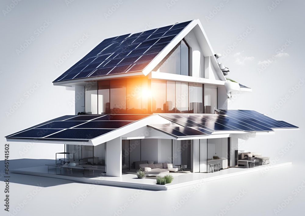futuristic generic smart home with solar panels rooftop system for ...