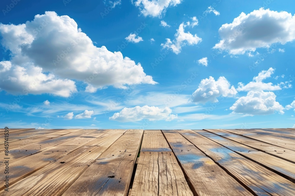 Kids Background. Empty wooden table with blue sky, perfect for children's playtime Kids Background. Empty wooden table with blue sky, perfect for children's playtime