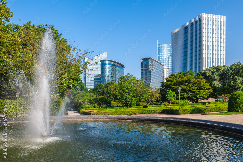 Fototapeta premium Scenery of Botanical Garden with Brussels skyline as background, Brussles, Belgium