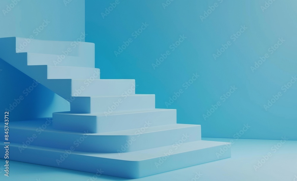Modern blue interior with podium and stairs in minimalist style Modern blue interior with podium and stairs in minimalist style