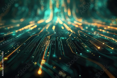 Tech Circuit Curved lines resembling the pathways of a circuit board, with a digitaltech theme photo