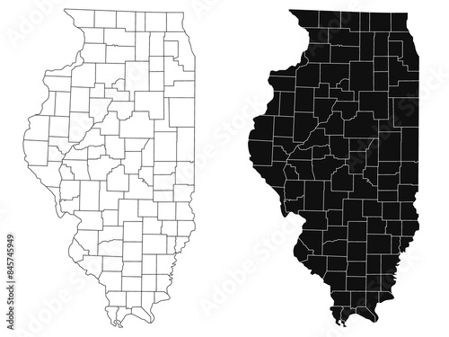 Illinois administrative map, Illinois outline and counties state map set - illustration version