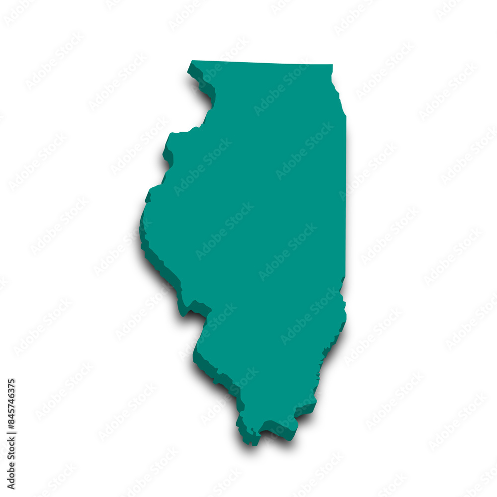 3d Map of Illinois state with color. United State of America, US, United State.
