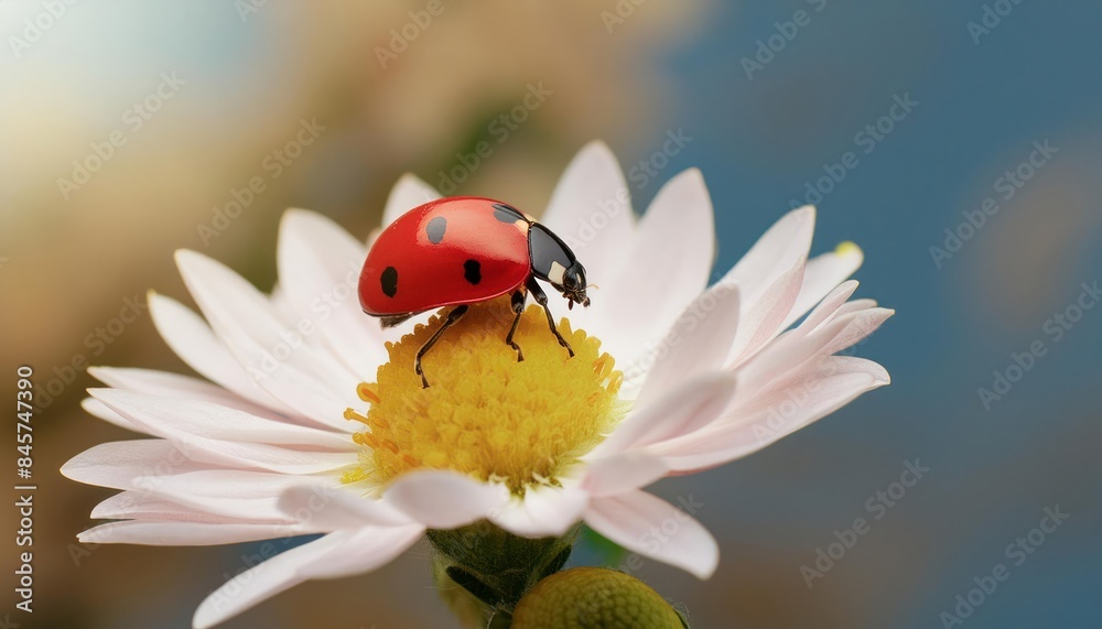 Nature's Delicate Harmony- Ladybug Perched Gracefully on a Blossoming Flower Nature's Delicate Harmony- Ladybug Perched Gracefully on a Blossoming Flower