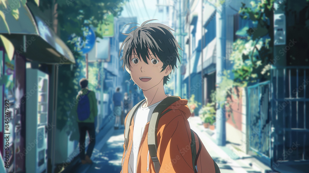 Animated character in sunlit alleyway Animated character in sunlit alleyway