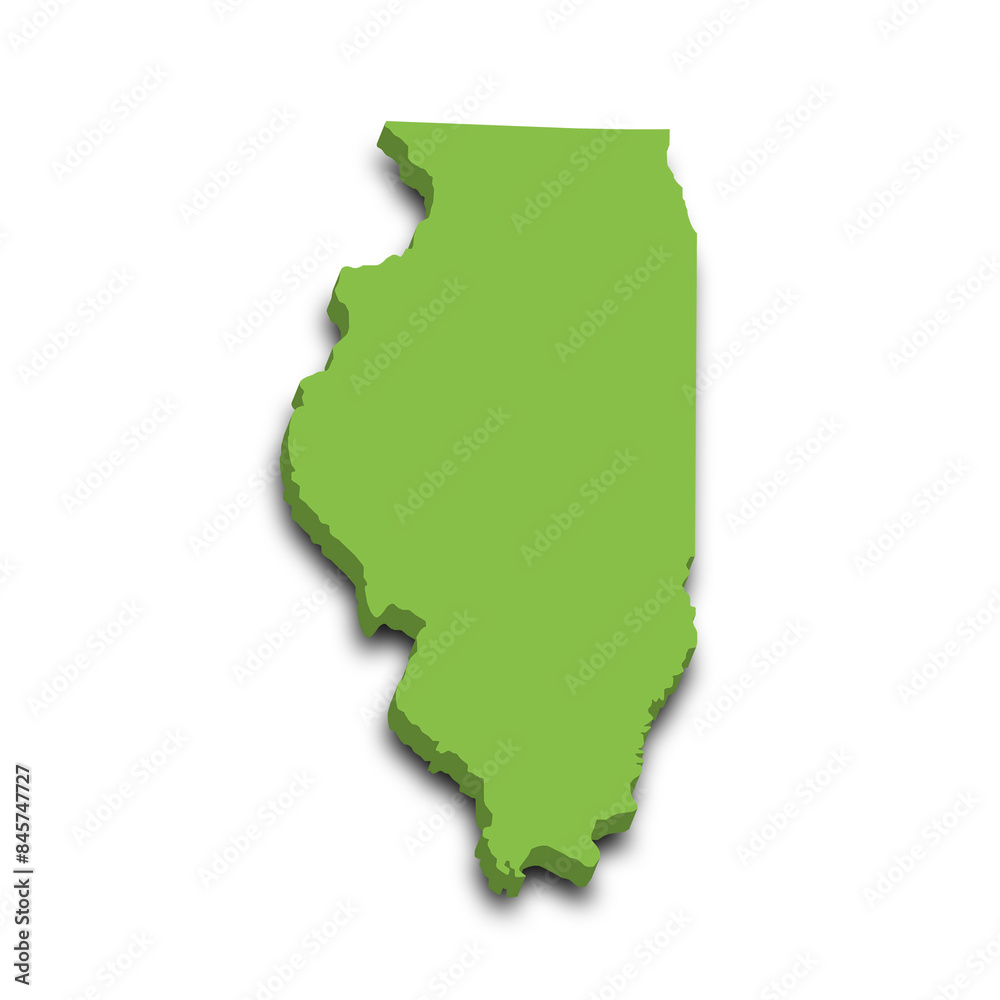 3d Map of Illinois state with color. United State of America, US, United State. 3d Map of Illinois state with color. United State of America, US, United State.
