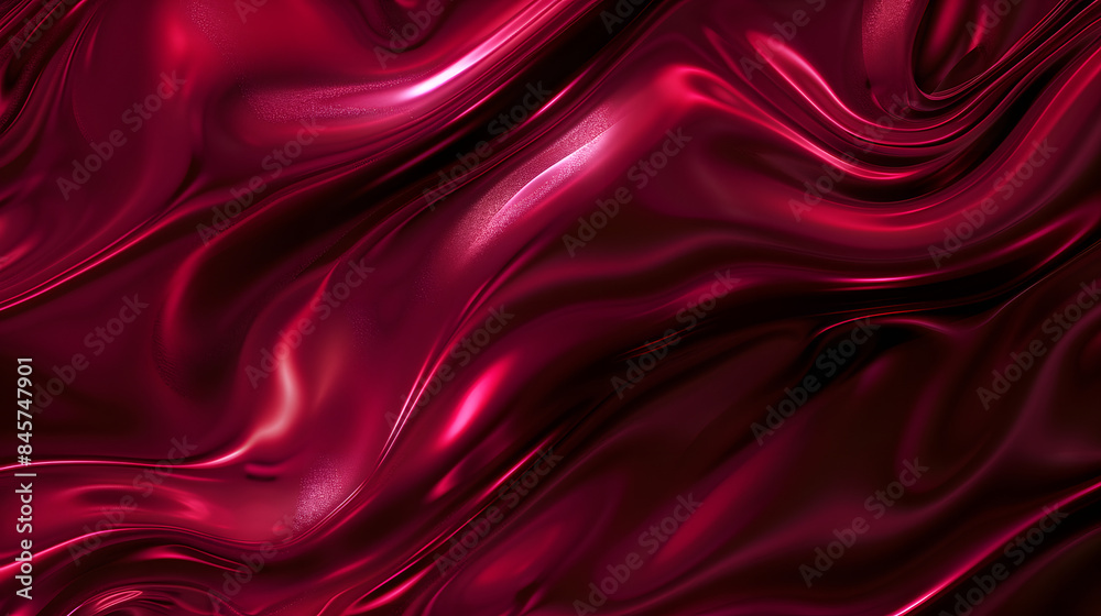 Fototapeta premium 4k Amazing abstract maroon curved silk texture. 3d banner dark royal red color. Oil marble trendy dynamic art with glowing effect. Wavy fluid modern deluxe background. Passion lovely banner. Romantic