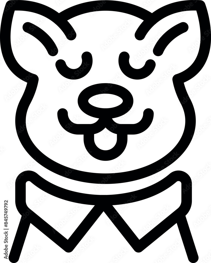 Line art icon of a funny dog wearing a collar and sticking out its tongue Line art icon of a funny dog wearing a collar and sticking out its tongue