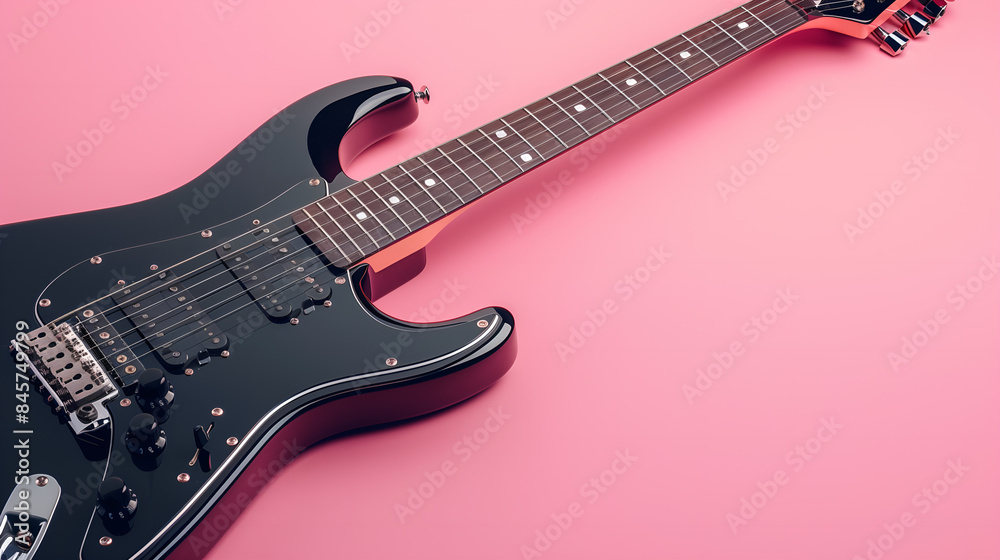 Obraz premium black electric guitar on a bright pink background