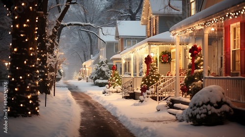 Fototapeta Naklejka Na Ścianę i Meble -  charming small town decorated for Christmas