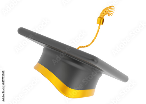 3d student flying hat icon render. University education cartoon cap or academy degree illustration on white background