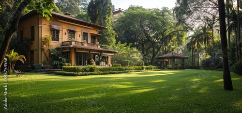 City house amidst nature's beauty, picturesque scene.