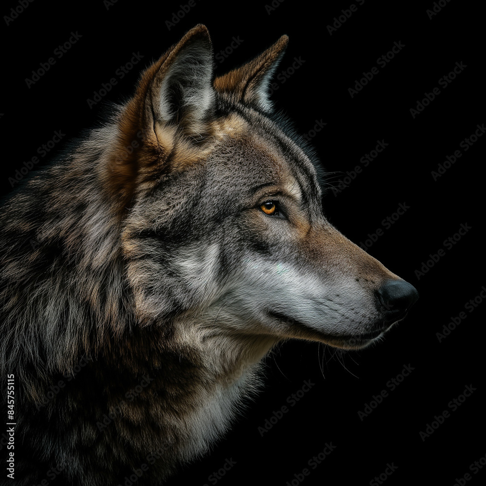 Fototapeta premium Wolf portrait isolated Black Background