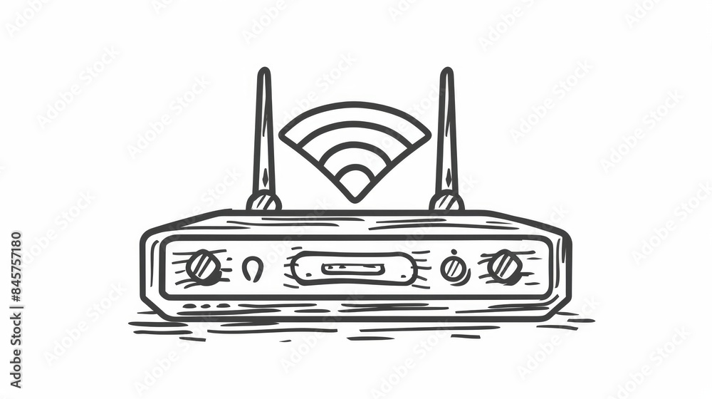 Doodle sketch lines form an internet router icon representing connection data networking for WiFi computers Doodle sketch lines form an internet router icon representing connection data networking for WiFi computers