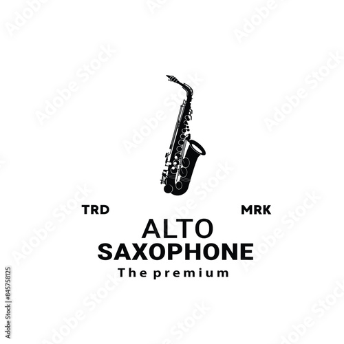 wind instrument logo illustration, alto saxophone silhouette suitable for music stores and communities