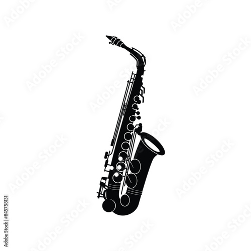 wind instrument logo illustration, alto saxophone silhouette suitable for music stores and communities