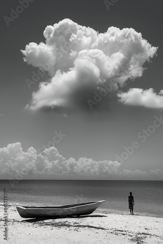 Person with Boat and Cloud by the Sea