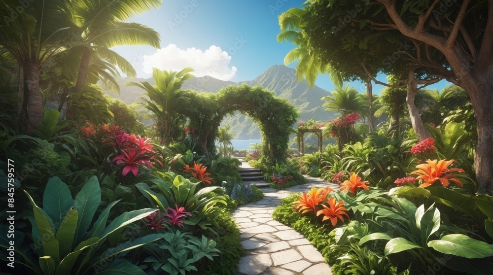 Luxurious garden in a tropical location Luxurious garden in a tropical location