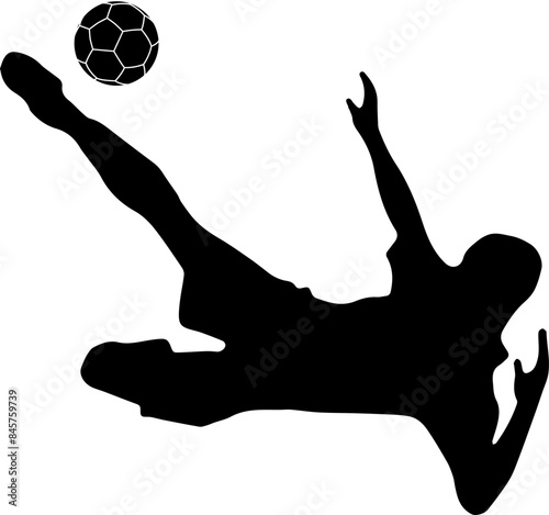 Silhouette of Soccer Player Kicking Ball in Motion, Symbolizing Sportsmanship and Agility. Dynamic Football Player Icon.