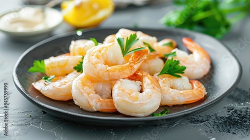 White shrimp group isolated on a plate photo
