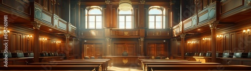 Realistic courtroom with economic documents on tables  commerce debate between lawyers  judges presence  detailed formal setting 8K   high-resolution  ultra HD up32K HD
