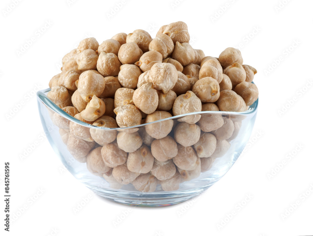 Glass bowl full of chickpeas isolated on white background. Glass bowl full of chickpeas isolated on white background.