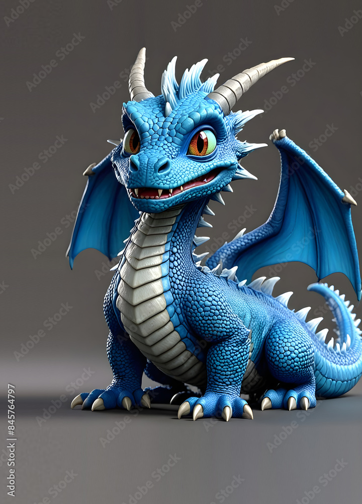 Fototapeta premium A 3D animated Cute Cartoon Stylized Dragon Headed Caterpillar Character 3D Rendered on Gray Background.