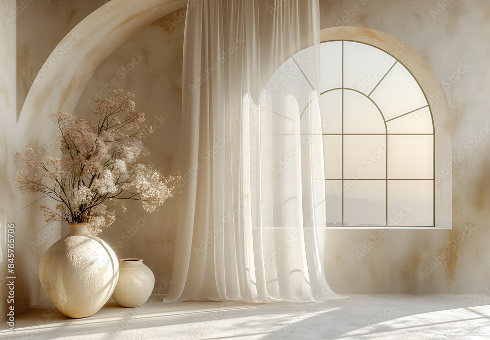 Fototapeta premium Intérieur zen, blanc, design et minimaliste