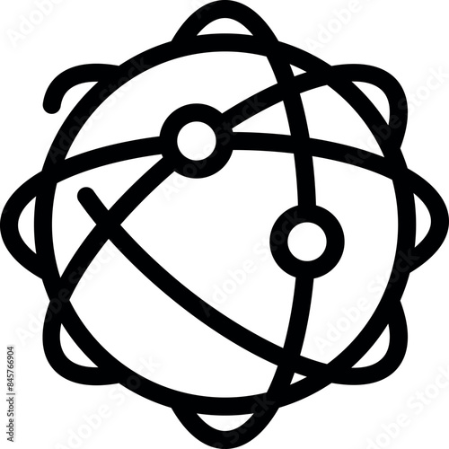 Simple line art icon of a globe with connecting dots, representing global networks and communication