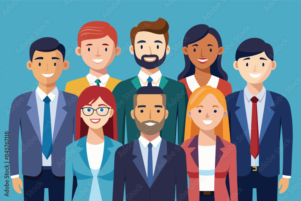 A group of diverse professionals in business attire are smiling at the camera, demonstrating a sense of unity and collaboration in the workplace. A group of diverse professionals in business attire are smiling at the camera, demonstrating a sense of unity and collaboration in the workplace.