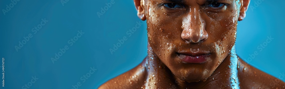 Close-up portrait of a mans face after a workout Close-up portrait of a mans face after a workout